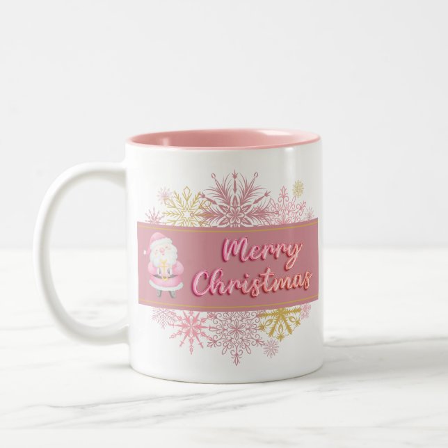 Caneca De Café Em Dois Tons Pink Merry Christmas Mug (Esquerda)