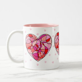 Caneca De Café Em Dois Tons Pink/Red/White Triple Doodle Pattern Heart Mug