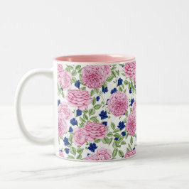 Caneca De Café Em Dois Tons Pink Rose Flowers Pattern