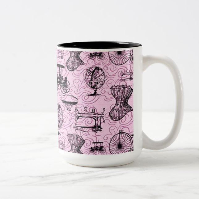 Caneca De Café Em Dois Tons Pink Steampunk Patterno Coffee Mug (Direita)