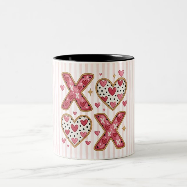 Caneca De Café Em Dois Tons Pink Stripes XOXO hearts (Centro)