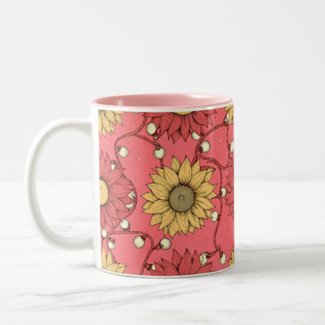 Caneca De Café Em Dois Tons Pink Sunflowers Christmas (Esquerda)