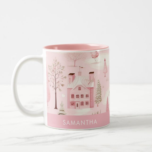 Caneca De Café Em Dois Tons Pink Village Winter Mug (Esquerda)