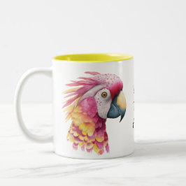 Caneca De Café Em Dois Tons Pink & Yellow Parrot  – Whimsical Tropical Bird