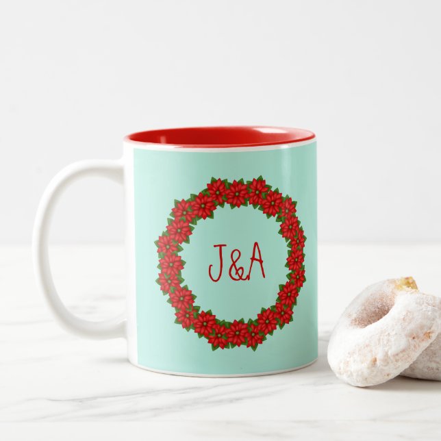 Caneca De Café Em Dois Tons Pinsettia Red Christmas garland (Com Donut)
