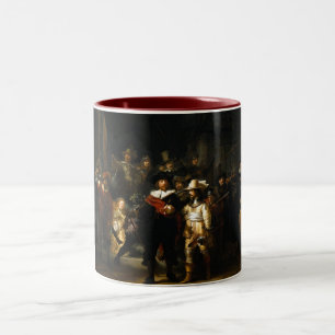 Caneca De Café Em Dois Tons Pintando o relógio de noite por Rembrandt Van Rij