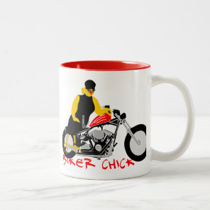 Caneca De Café Em Dois Tons PINTINHO BIKER sentado em sua moto