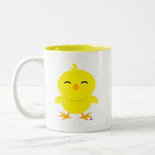 Caneca De Café Em Dois Tons Pintinho Bonito Sorria Café Mug (Esquerda)