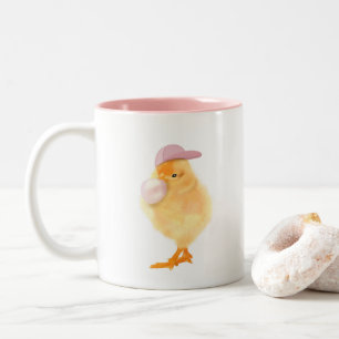 Caneca De Café Em Dois Tons Pintinho De Bebê Bonito Com Bubblegum