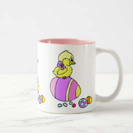Caneca De Café Em Dois Tons Pintinho e ovos de Páscoa