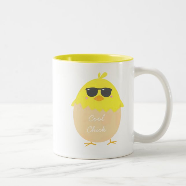 Caneca De Café Em Dois Tons pintinho Pintinho legal Páscoa amarelo (Direita)