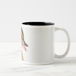Caneca De Café Em Dois Tons Pintinho recentemente chocado ao lado de escudo de