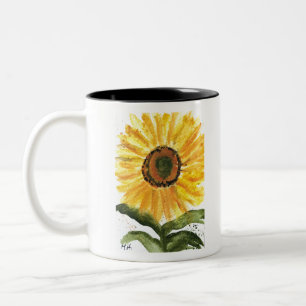 Caneca De Café Em Dois Tons Pintor de aquarela floral amarelo sunfloral