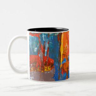 Caneca De Café Em Dois Tons Pintura Abstrato azul e laranja