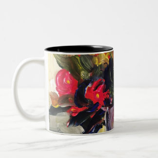 Caneca De Café Em Dois Tons Pintura acrílica, flores vermelhas