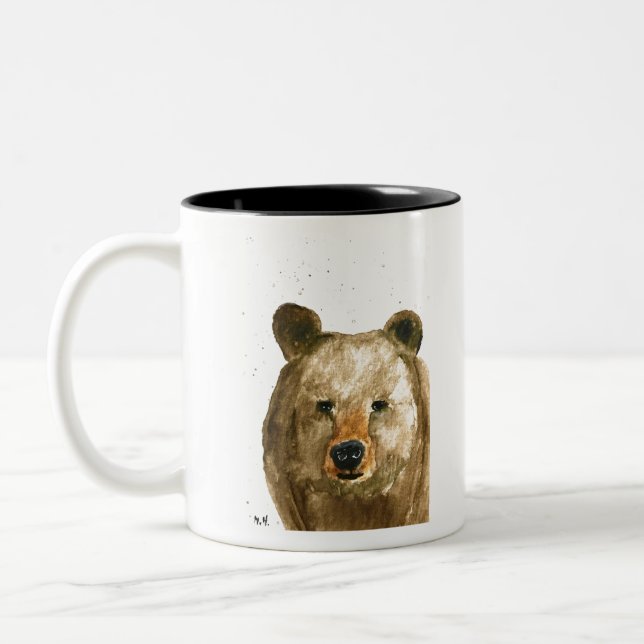 Caneca De Café Em Dois Tons Pintura aquosa de urso castanho (Esquerda)