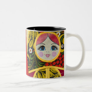 Caneca De Café Em Dois Tons Pintura da boneca de Matryoshka do russo