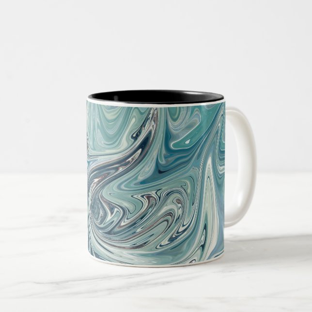 Caneca De Café Em Dois Tons Pintura de Abstrato no mar azul (Frente Esquerda)