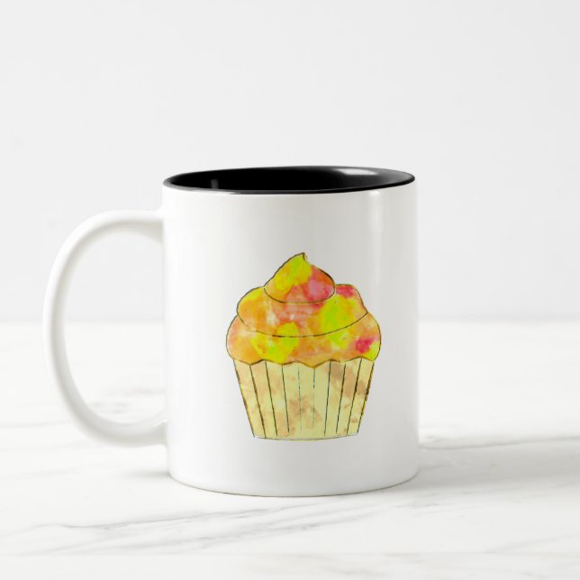 Caneca De Café Em Dois Tons Pintura de Cupcake de Aquarela (Esquerda)