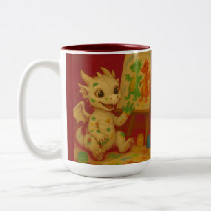 Caneca De Café Em Dois Tons pintura de dedo do dragão branco-grande-gordo