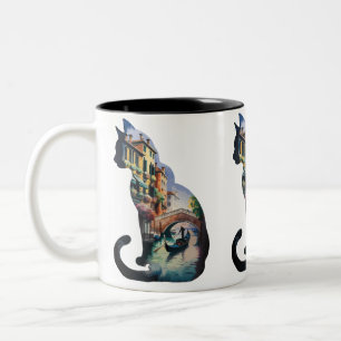 Caneca De Café Em Dois Tons Pintura de gatos-da-silhueta na Itália