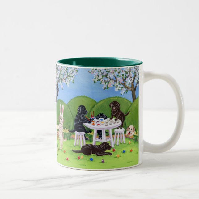 Caneca De Café Em Dois Tons Pintura de Labrador & de ovos da páscoa (Direita)