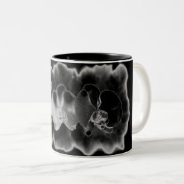 Caneca De Café Em Dois Tons pintura de orquídea branca preta floral trippy