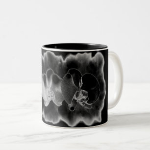 Caneca De Café Em Dois Tons pintura de orquídea branca preta floral trippy 