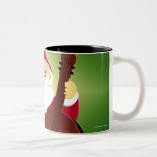 Caneca De Café Em Dois Tons Pintura de Papai Noel que joga o violoncelo com