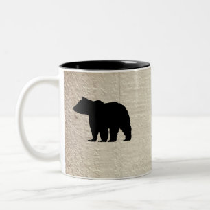 Caneca De Café Em Dois Tons Pintura de Urso Preto em Madeira Estilo Rústico