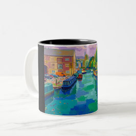 Caneca De Café Em Dois Tons Pintura do Porto de Canal de Sowerby Bridge em Est