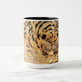 Caneca De Café Em Dois Tons pintura do século XIX de um tigre por Kuniyoshi Ut