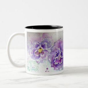 Caneca De Café Em Dois Tons Pintura Floral de Flor Púrpura
