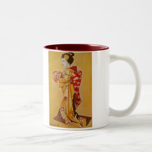 Caneca De Café Em Dois Tons Pintura original em aquarela japonesa Geisha (Direita)