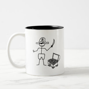 Caneca De Café Em Dois Tons Pirata Stickman Com Treasure Chest