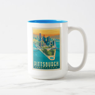 Caneca De Café Em Dois Tons Pittsburgh, PA   Vista de Olho de Pássaro