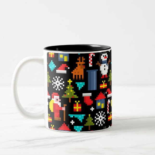 Caneca De Café Em Dois Tons Pixel Natal (Esquerda)