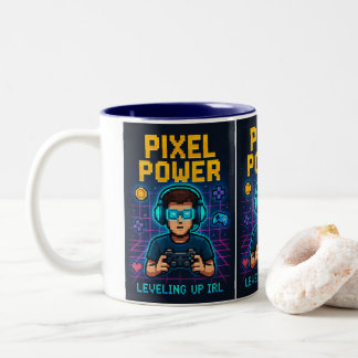 Caneca De Café Em Dois Tons Pixel Power – Subindo de Nível na Vida Real Poster