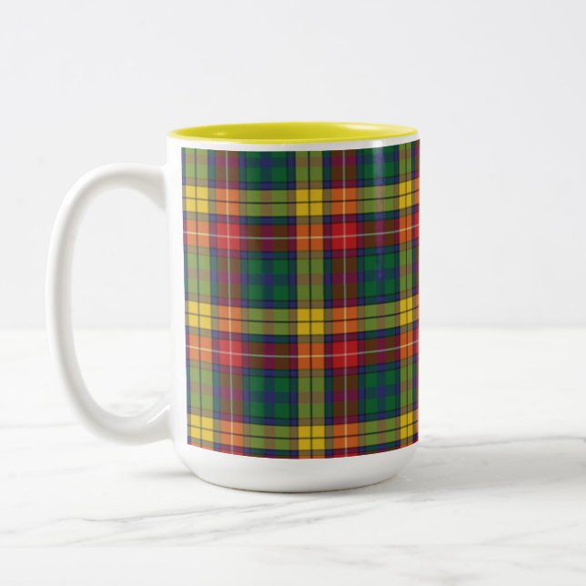 Caneca De Café Em Dois Tons Plaid Green Red Buchanan Tartan (Esquerda)