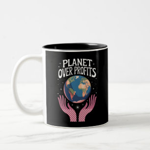Caneca De Café Em Dois Tons Planeta Acima dos Lucros Mudança Climática da Terr