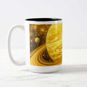 Caneca De Café Em Dois Tons Planeta Amarelo com Anéis