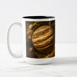 Caneca De Café Em Dois Tons Planeta Dourado e Marrom com Três Luas