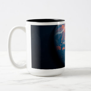 Caneca De Café Em Dois Tons Planeta Laranja e Azul