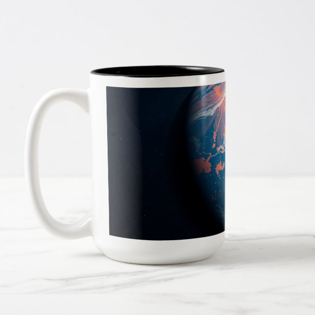 Caneca De Café Em Dois Tons Planeta Laranja e Azul (Esquerda)