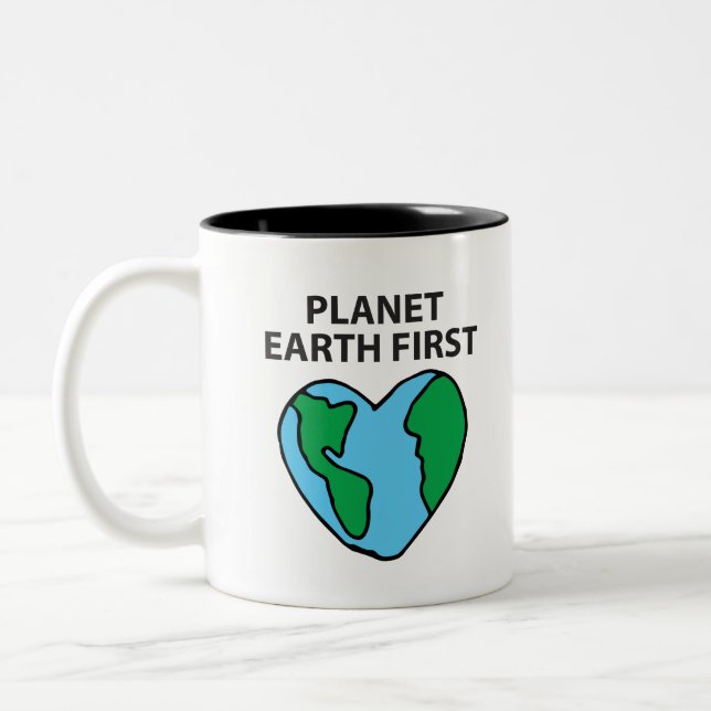 Caneca De Café Em Dois Tons Planeta Primeiro Ícone Ecológico Feliz Clipe Terra (Esquerda)