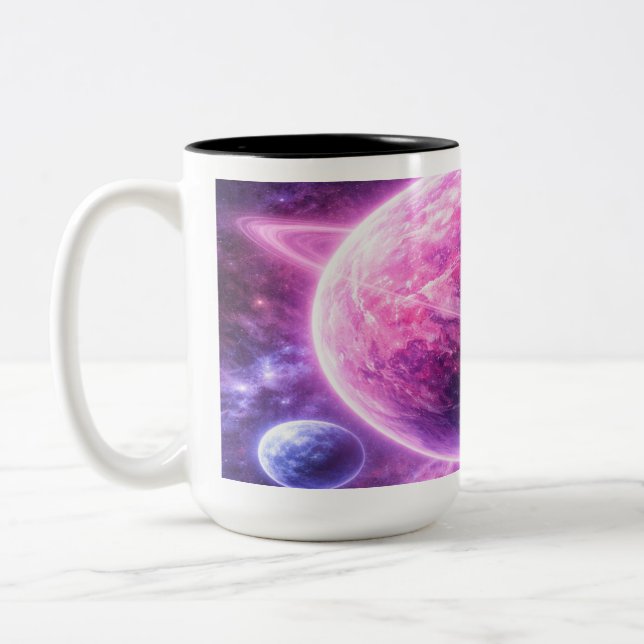 Caneca De Café Em Dois Tons Planeta Rosa com Quatro Luas (Esquerda)
