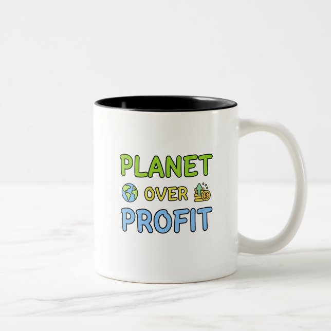 Caneca De Café Em Dois Tons Planeta sobre o Lucro - Sustentabilidade Café de D (Direita)
