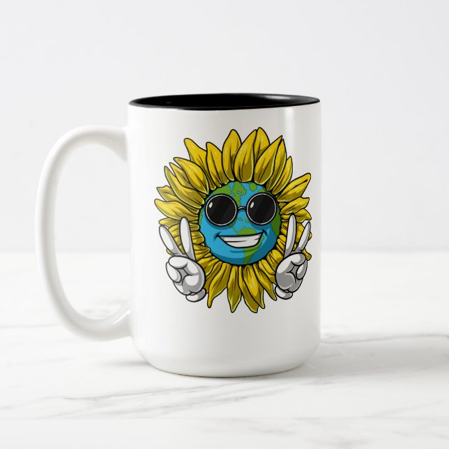 Caneca De Café Em Dois Tons Planeta Terra Hippie (Esquerda)