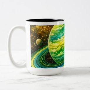 Caneca De Café Em Dois Tons Planeta Verde Bem Redondo com Anéis