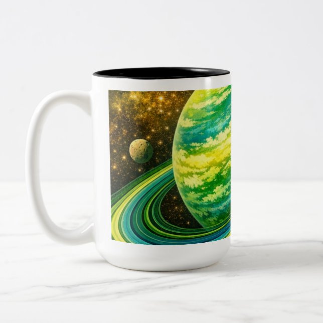 Caneca De Café Em Dois Tons Planeta Verde Bem Redondo com Anéis (Esquerda)